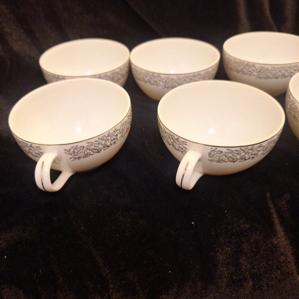 Fukagawa Arita Cup Tea Coffee Silver Floral Design HANDPAINTED JAPAN Set Of 6
